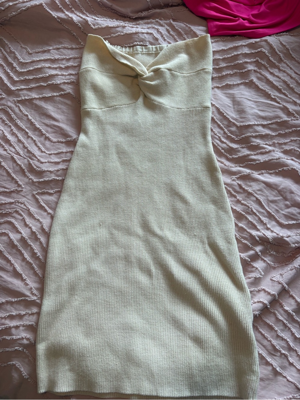Twist Front Strapless Knit Bodycon Dress - Cream